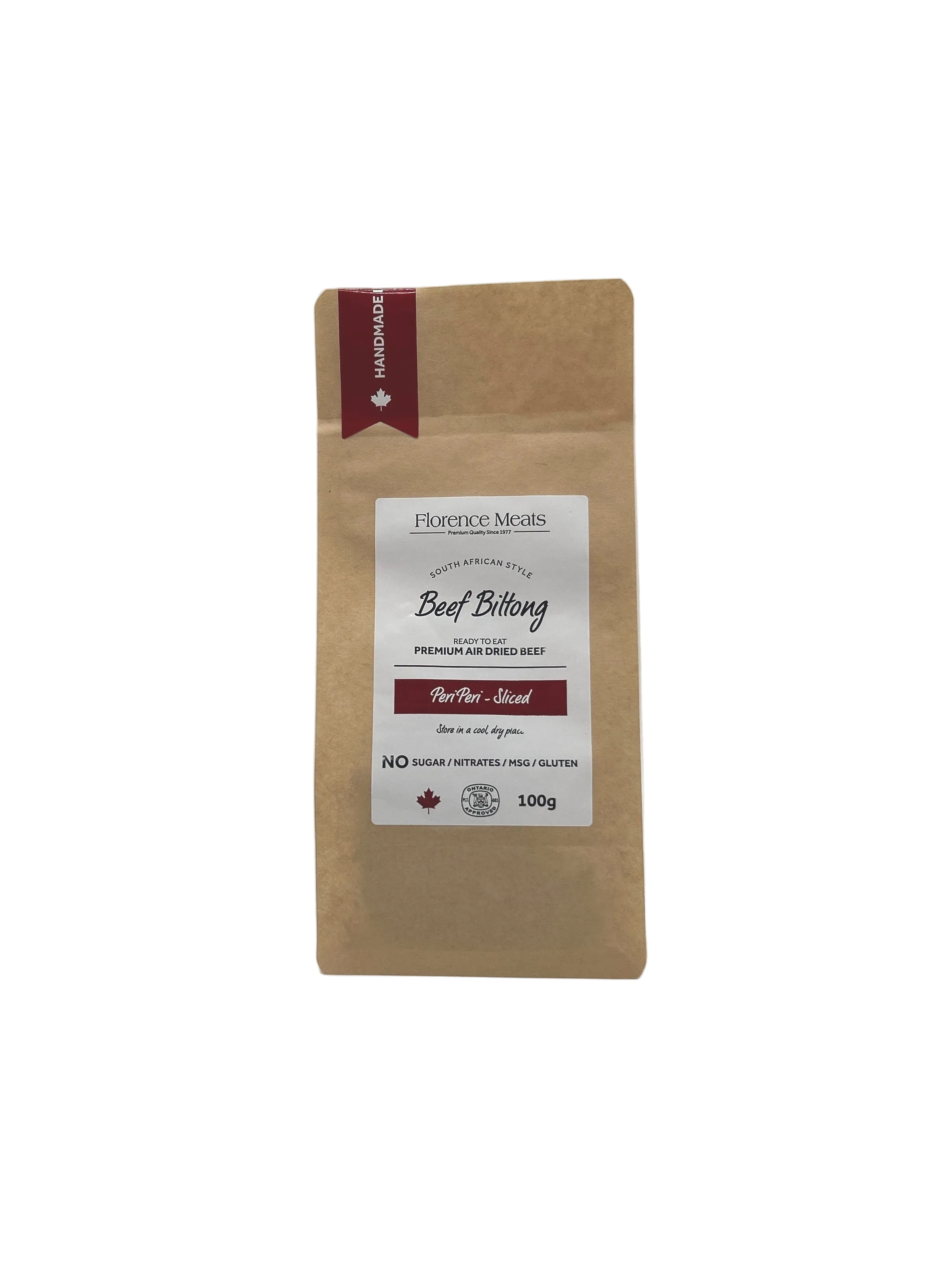 Beef Biltong Slices in Kraft Bags - Peri Peri - 100 g